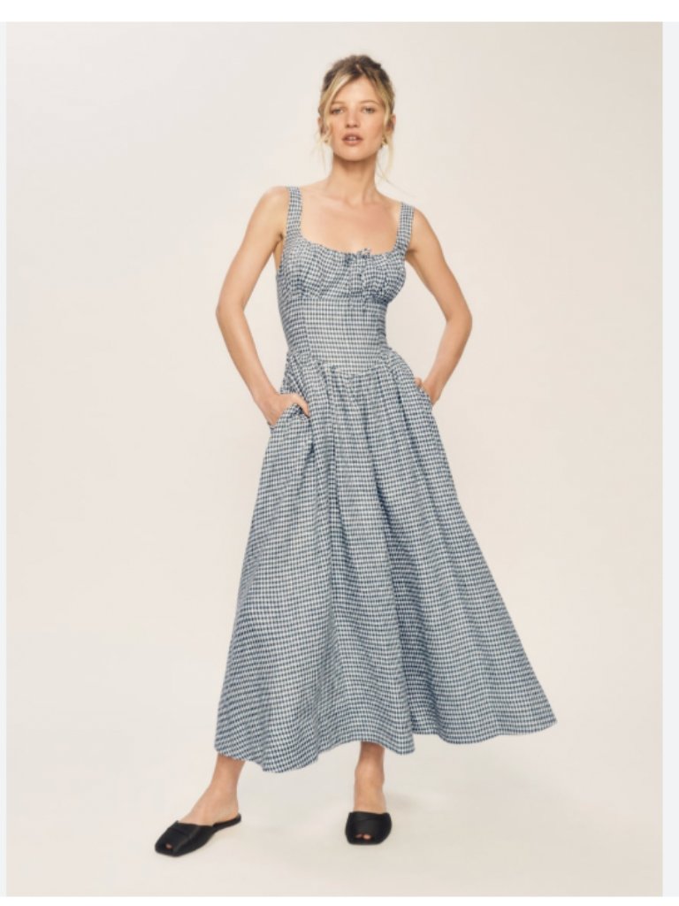 Christian Lacroix Blue And White Gingham Maxi Dress
